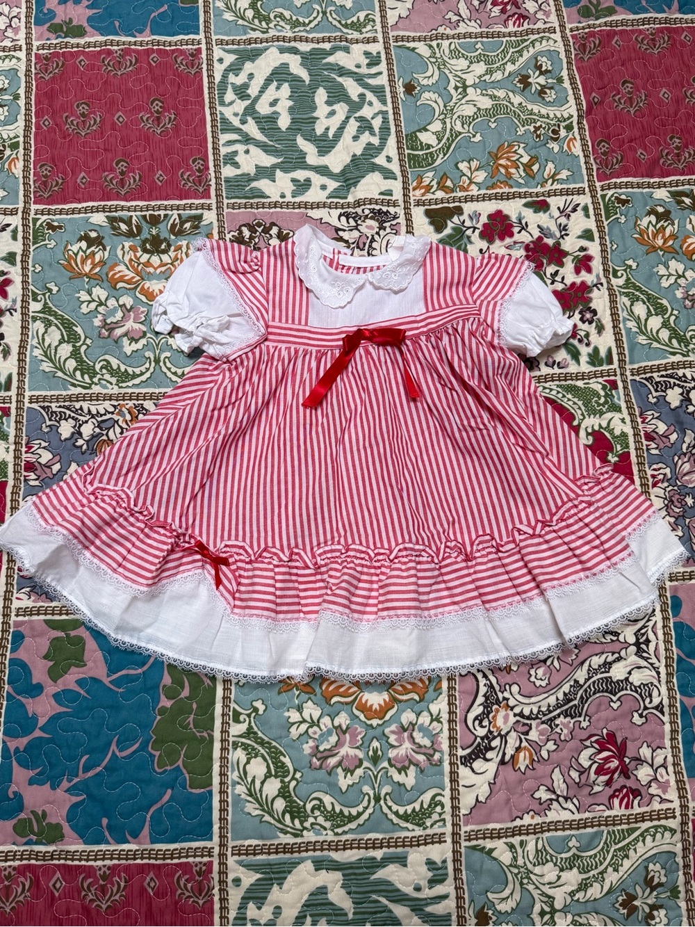 Vintage Roanna USA Red White Stripe Lace Dress 3T